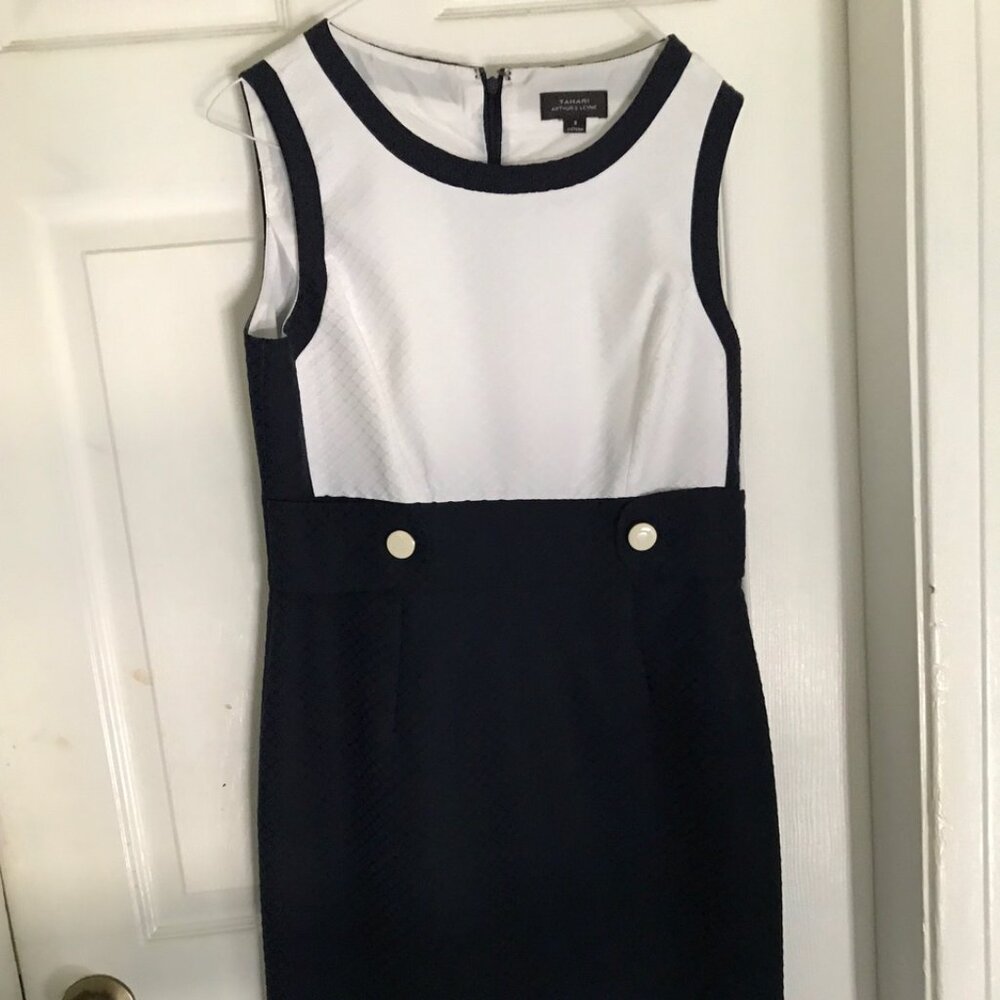Tahari Navy & White 2-Button Sheath Dress